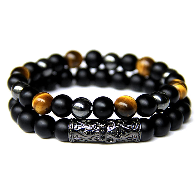 Bracelet en Œil de Tigre et Obsidienne