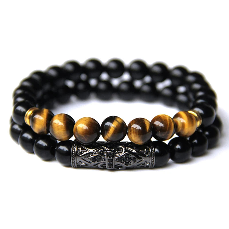 Bracelet en Œil de Tigre et Obsidienne