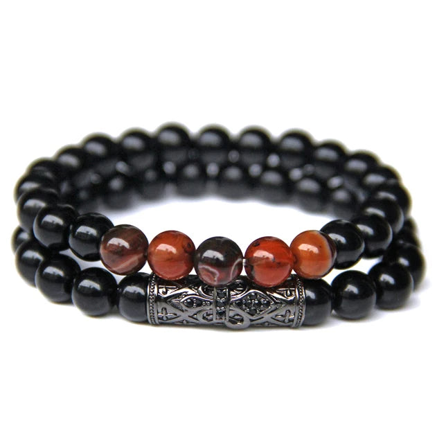 Bracelet en Œil de Tigre et Obsidienne