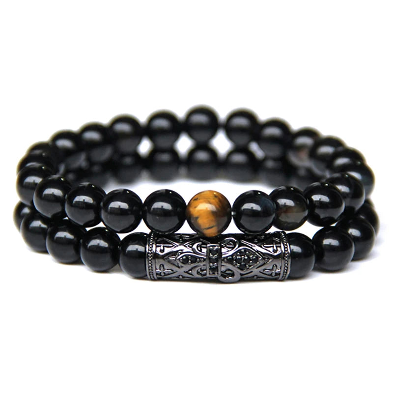 Bracelet en Œil de Tigre et Obsidienne