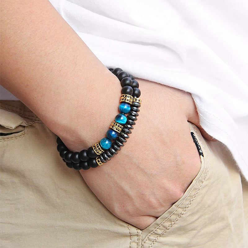 Bracelet en Œil de Tigre et Obsidienne