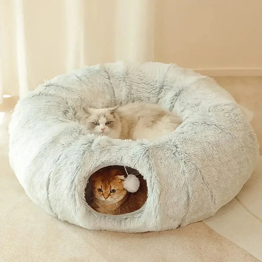 Plush Cat Bed with Tunnel for Cats